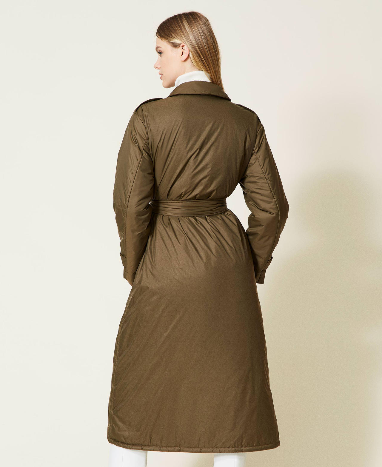 Padded trench coat with belt