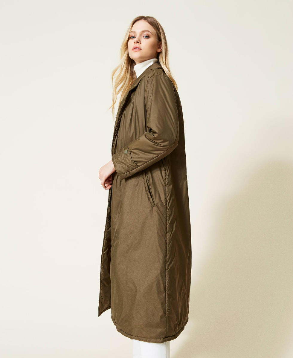 【PORTERNA】Shark belt padded long coat Chevron Faux Fur Hood Long Puffer Coat | Avenue