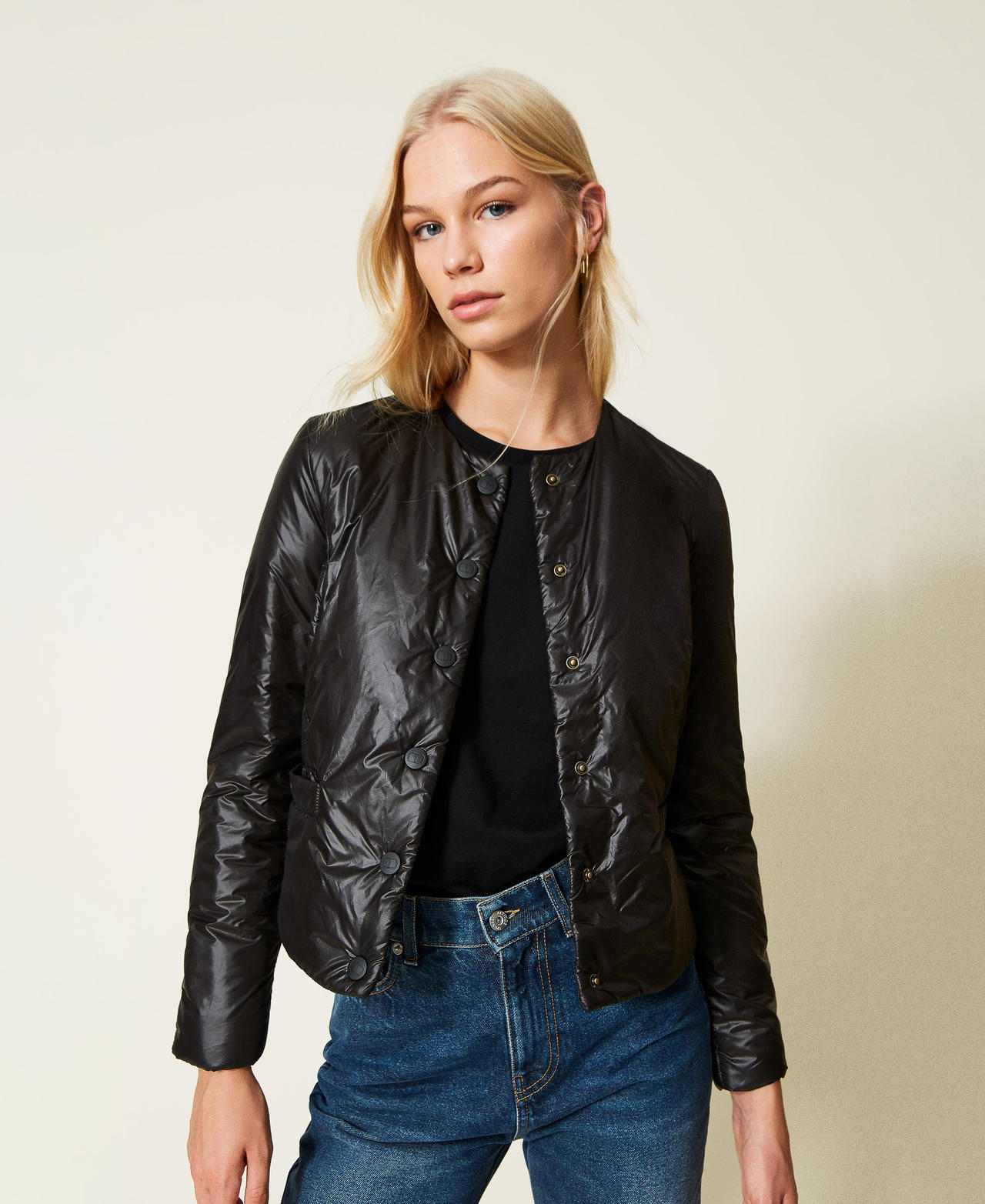 Padded Mandarin collar jacket Woman Black TWINSET Milano
