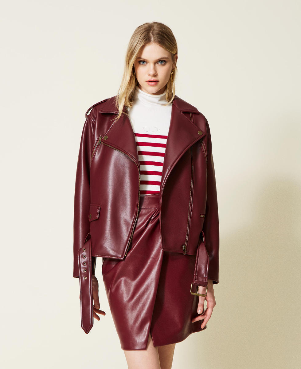 Leather-like wrap-around skirt