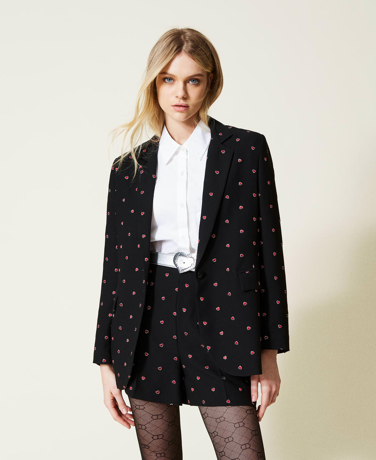 Blazer with embroidered hearts Red / Black Heart Embroidery Woman 222TP2232-02