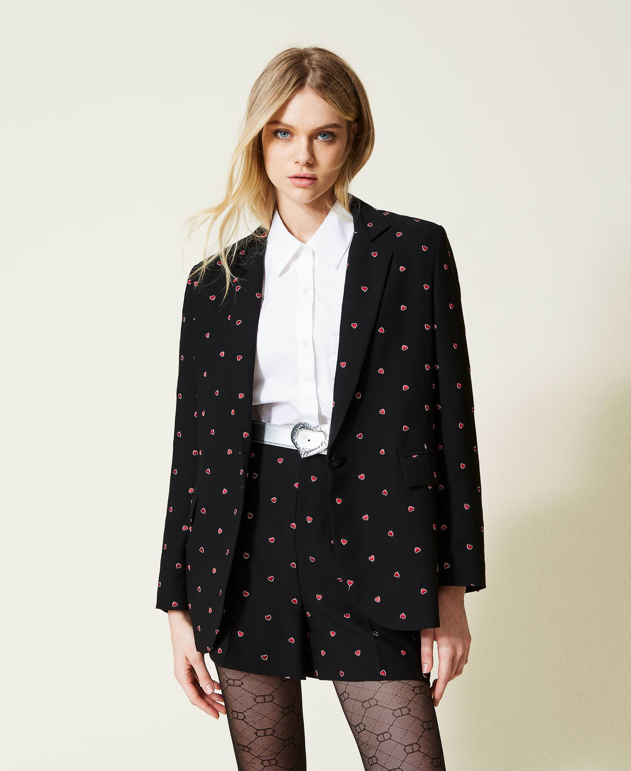 Blazer with embroidered hearts