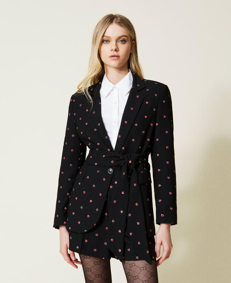 Blazer with embroidered hearts Red / Black Heart Embroidery Woman 222TP2232-03