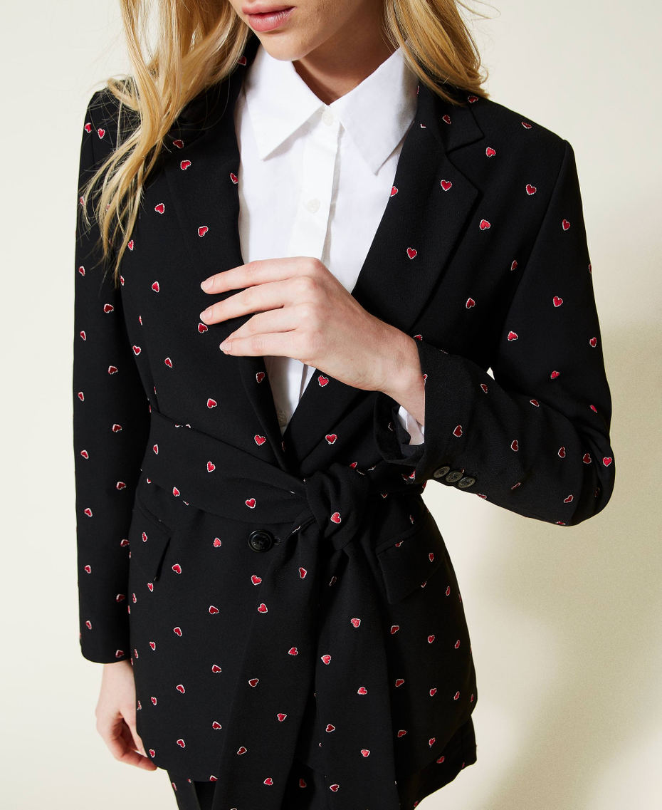 Blazer with embroidered hearts Red / Black Heart Embroidery Woman 222TP2232-06