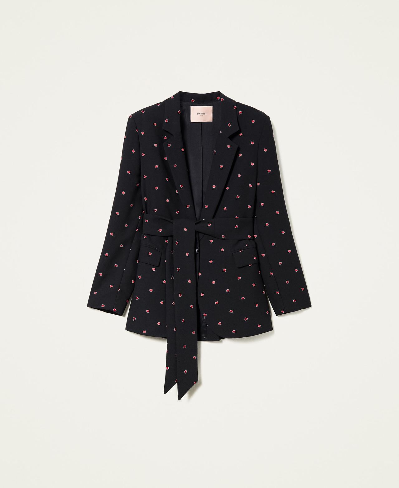 Blazer with embroidered hearts Red / Black Heart Embroidery Woman 222TP2232-0S