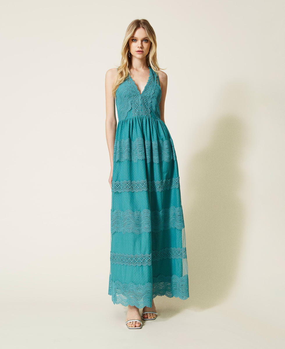 Abito lungo in tulle e pizzo Donna Blu TWINSET Milano