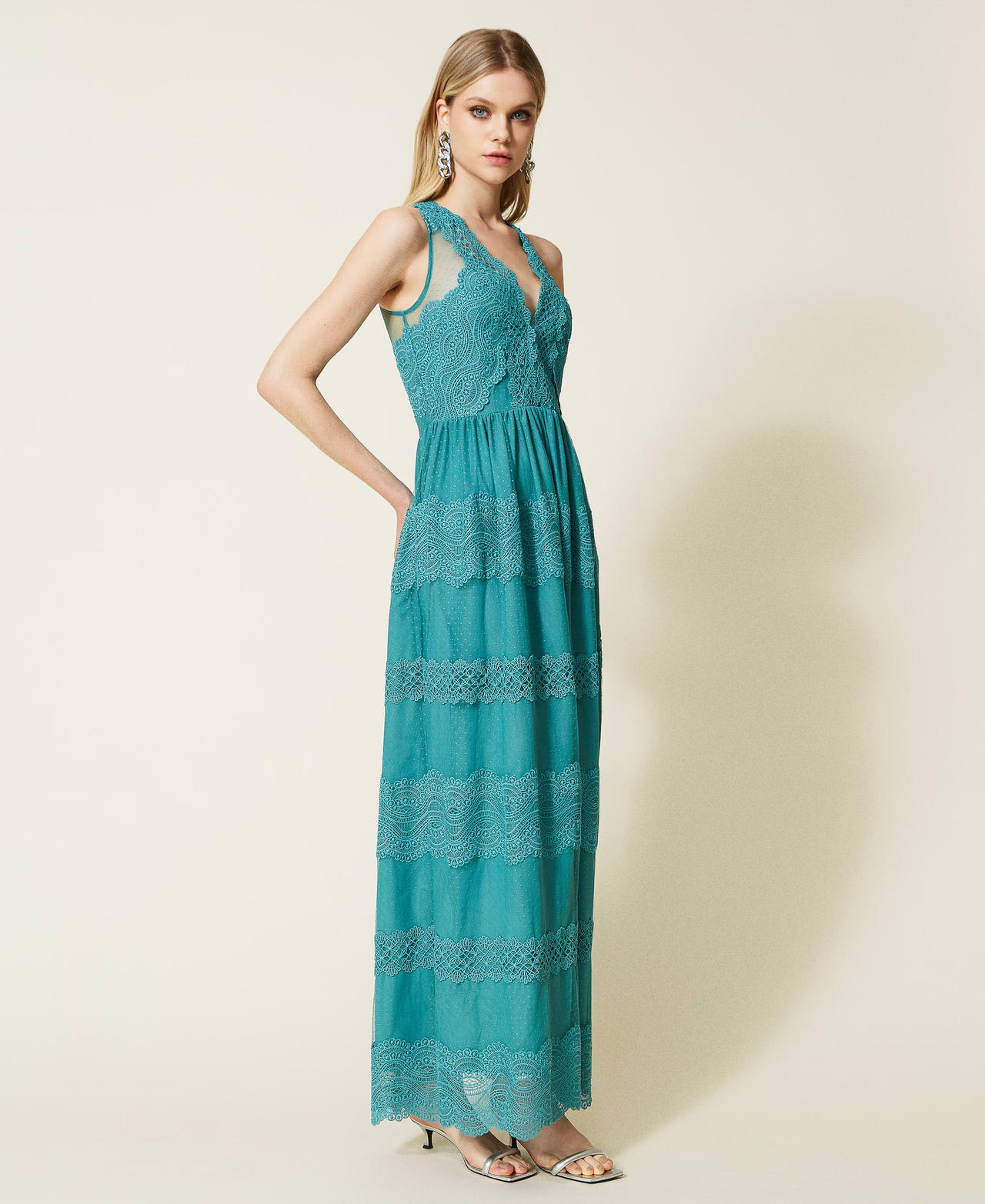 Длинное платье из тюля и кружева Синий "Бристоль" женщина 222TP2251-02