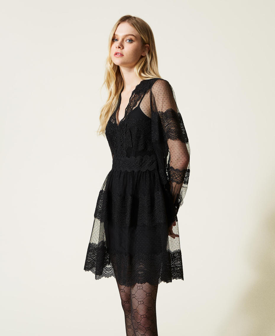 Abito corto in tulle e pizzo Donna Nero TWINSET Milano