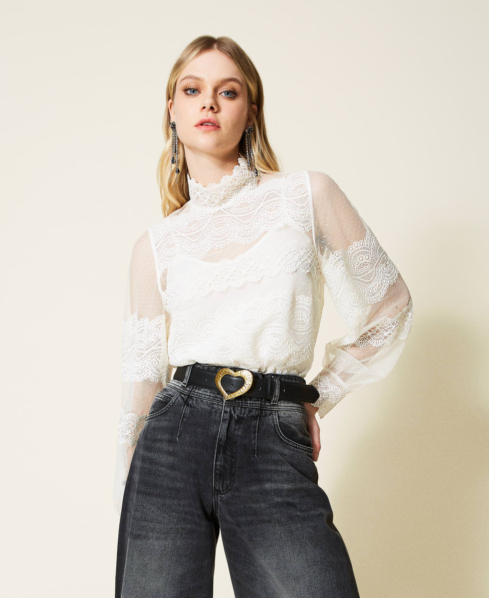Tulle and lace blouse