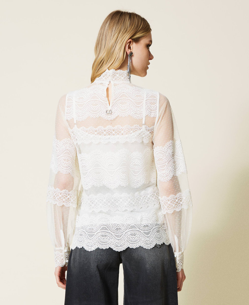 Blusa de tul y encaje Mujer Blanco TWINSET Milano