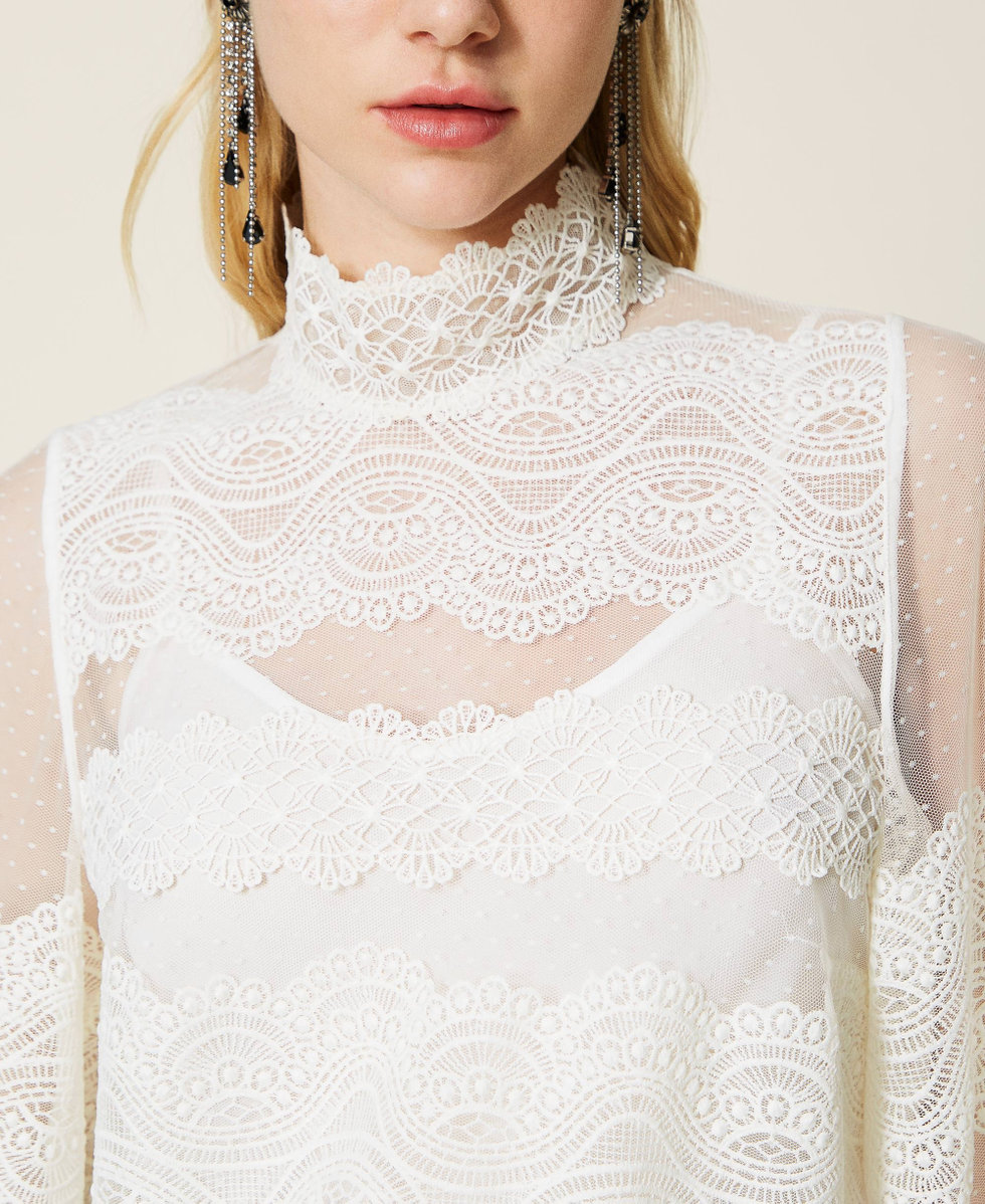 Bluse aus Tull und Spitze Frau WeiB TWINSET Milano