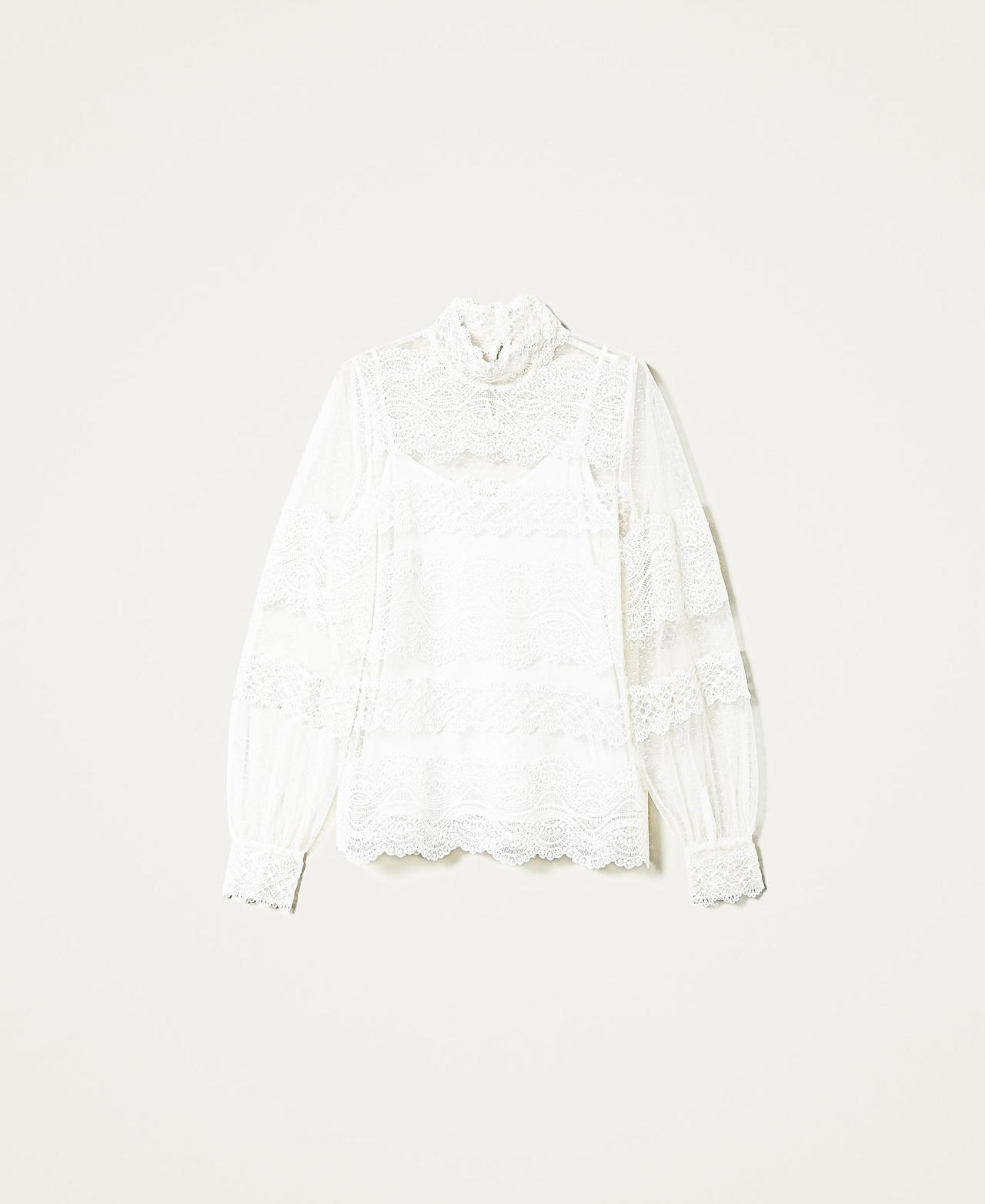 Tulle and lace blouse White Snow Woman 222TP2254-0S