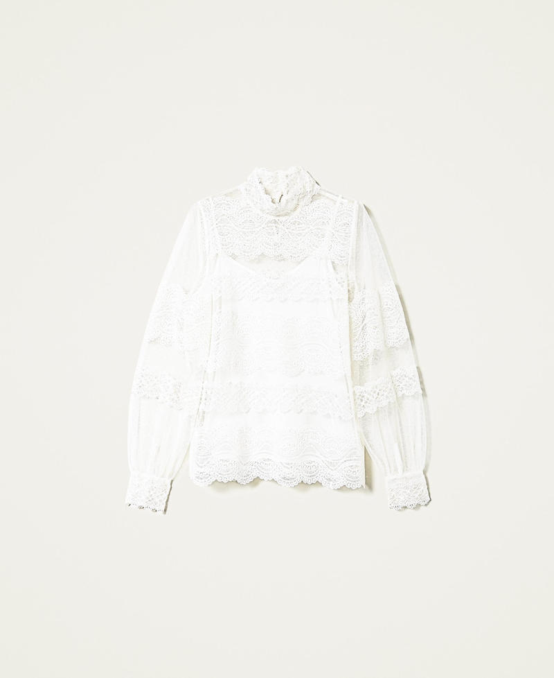 Блузка из тюля и кружева Белый Снег женщина 222TP2254-0S