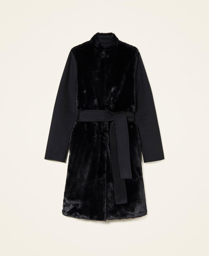 Manteau en laine mélangée avec fausse fourrure Noir Femme 222TP2290-0S