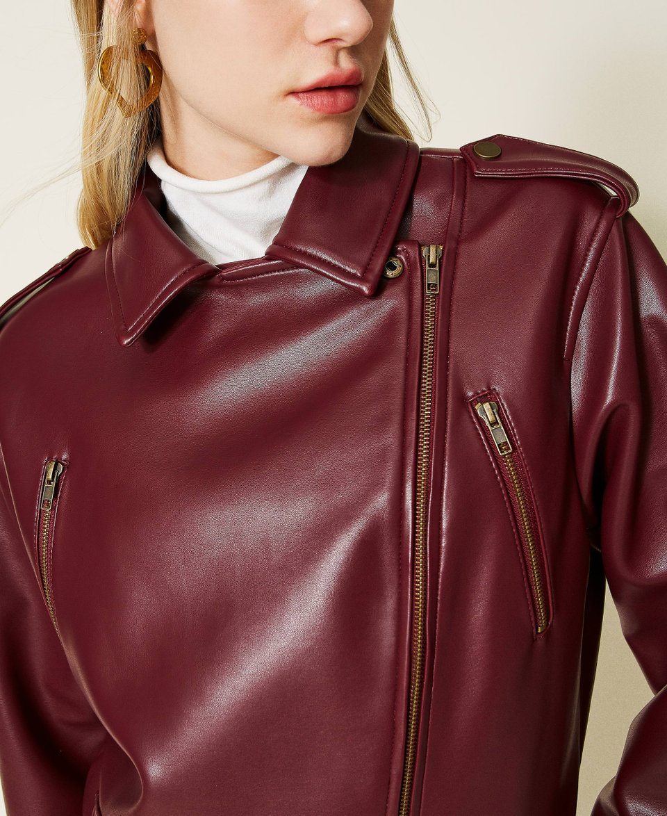 Leather like biker jacket Woman Purple TWINSET Milano