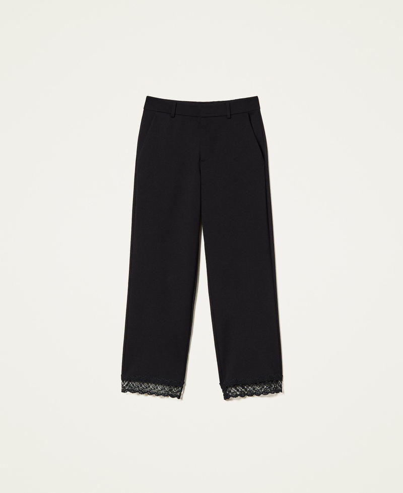 Cropped trousers with macram&eacute; lace