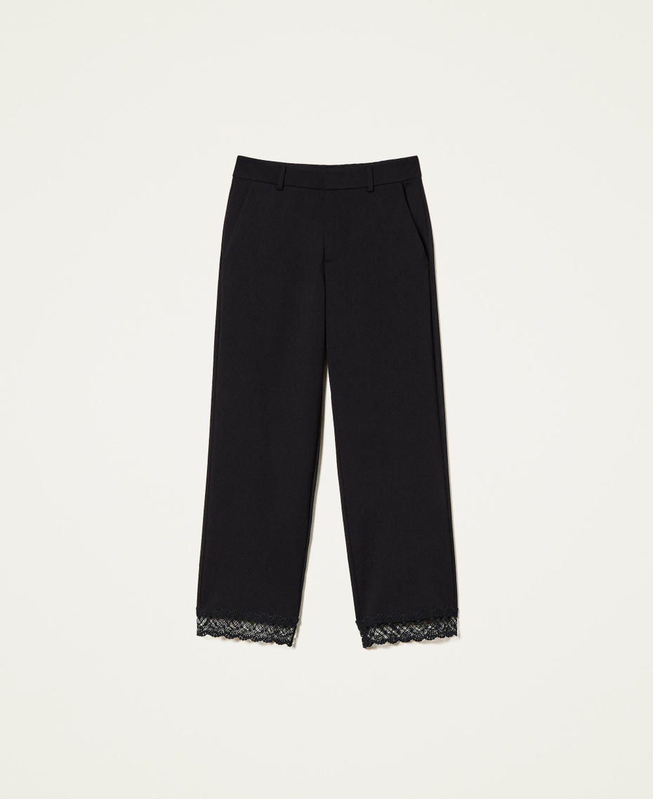 Cropped trousers with macramé lace Black Woman 222TP2315-0S