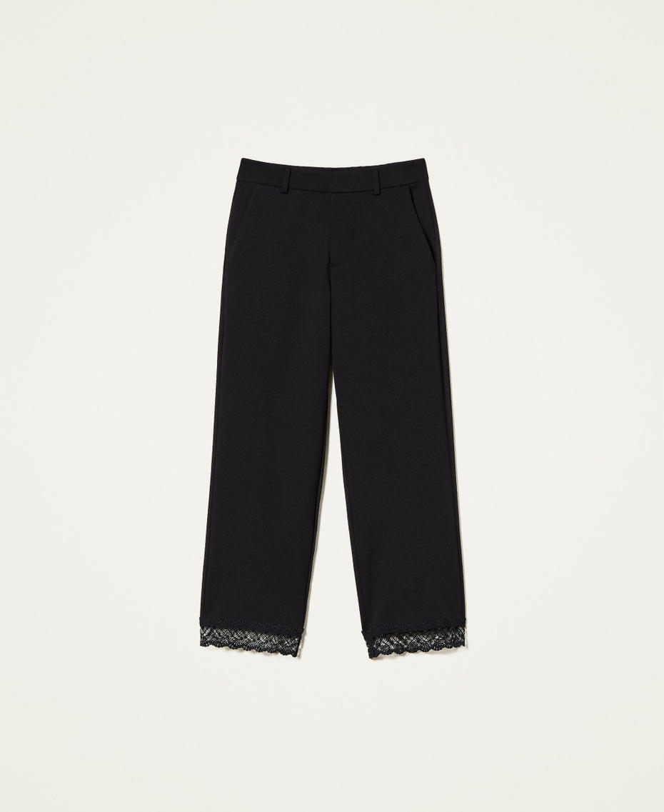 Cropped trousers with macram&eacute; lace