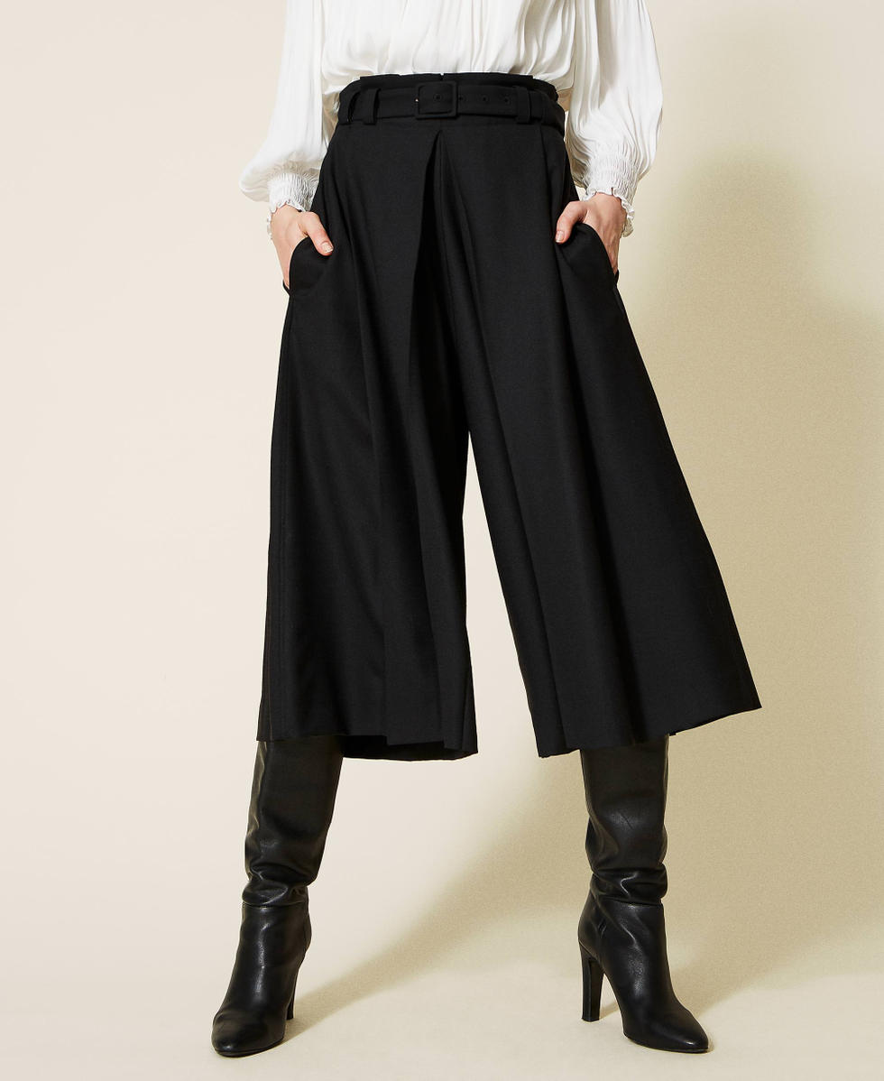 Falda pantalón de mezcla de lana Mujer, Negro