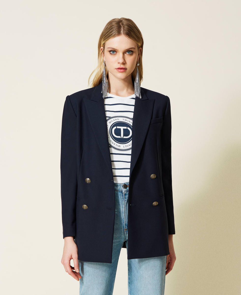 Chaqueta blazer de doble en de lana Mujer, Azul | TWINSET Milano