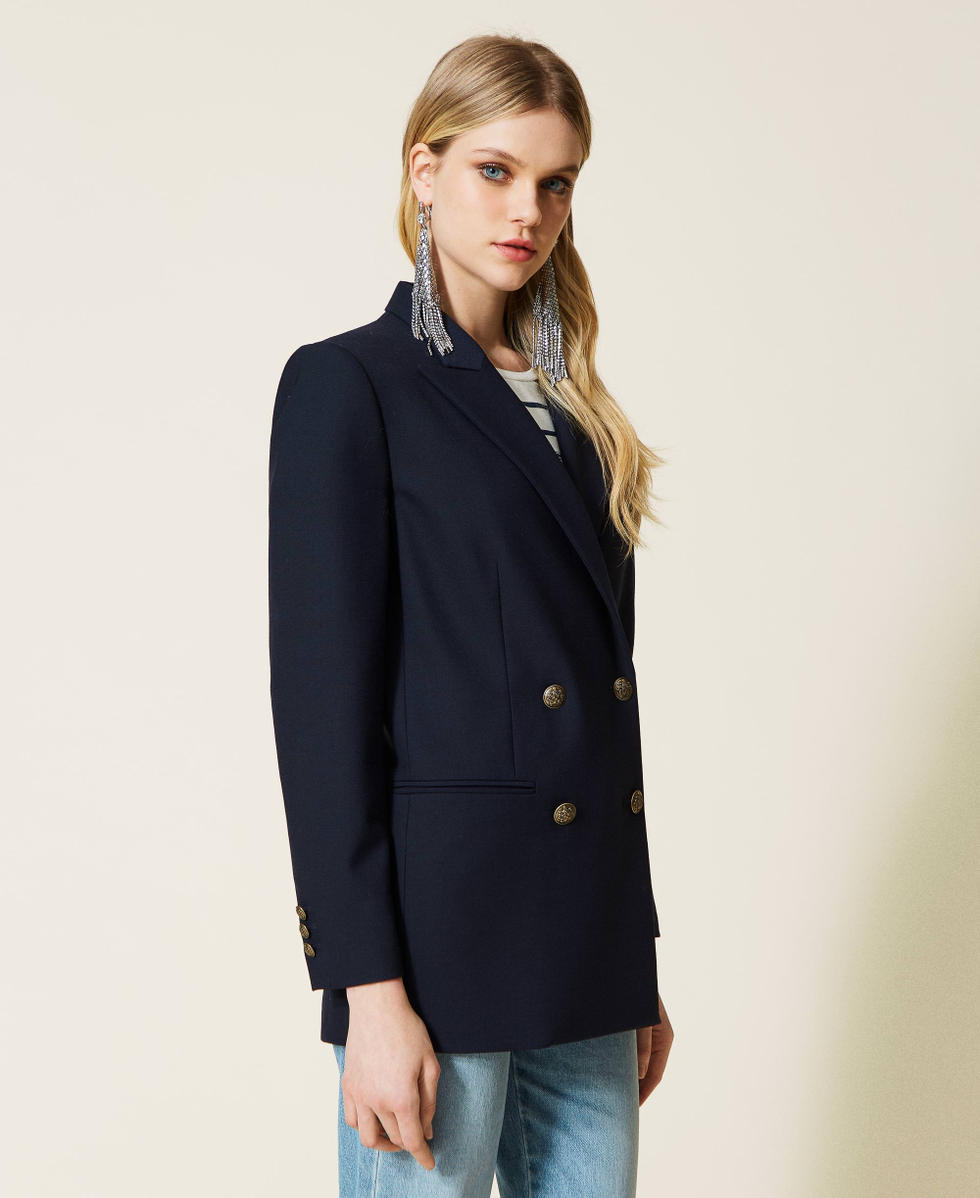 Blue wool blazer womens cheap