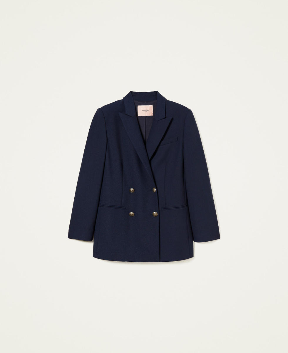 Double-breasted wool blend blazer