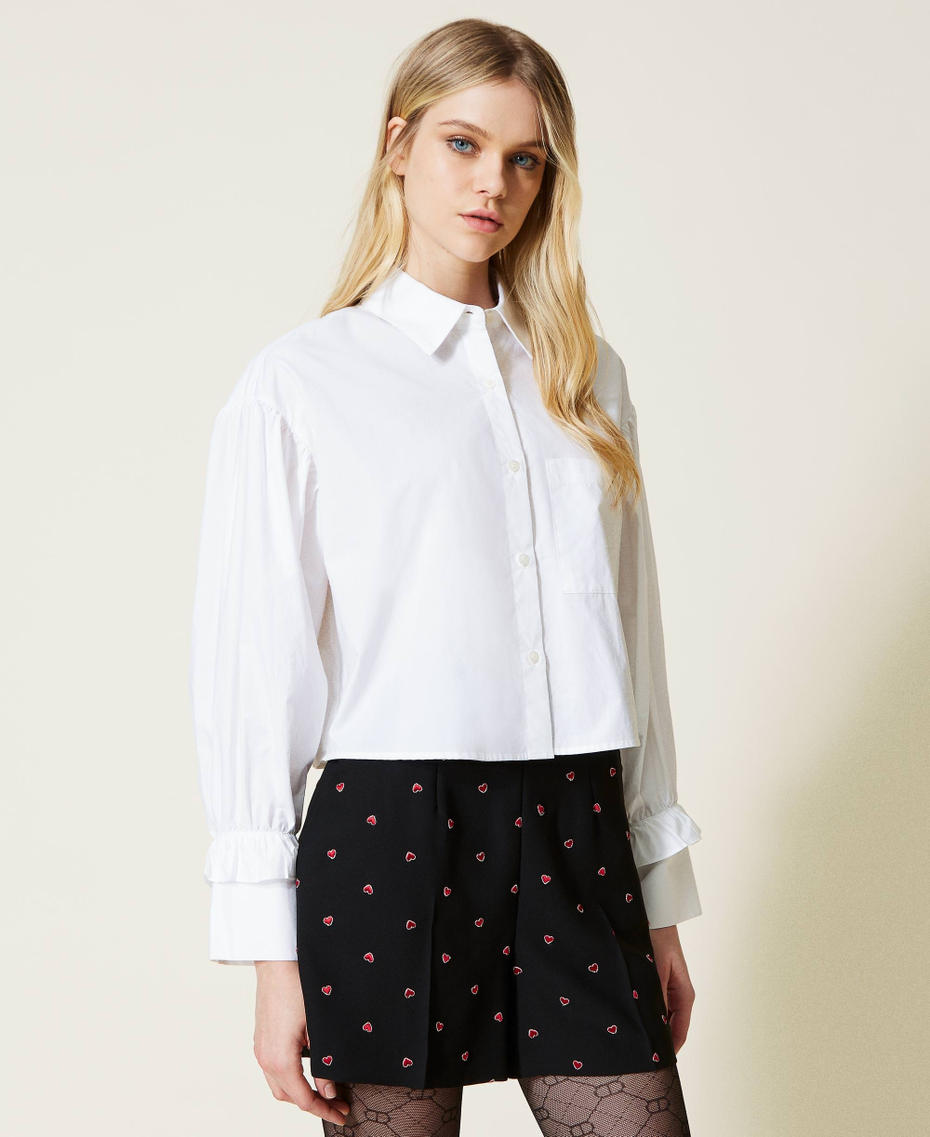 Camicia in popeline con volant Bianco Donna 222TP2371_00001_05