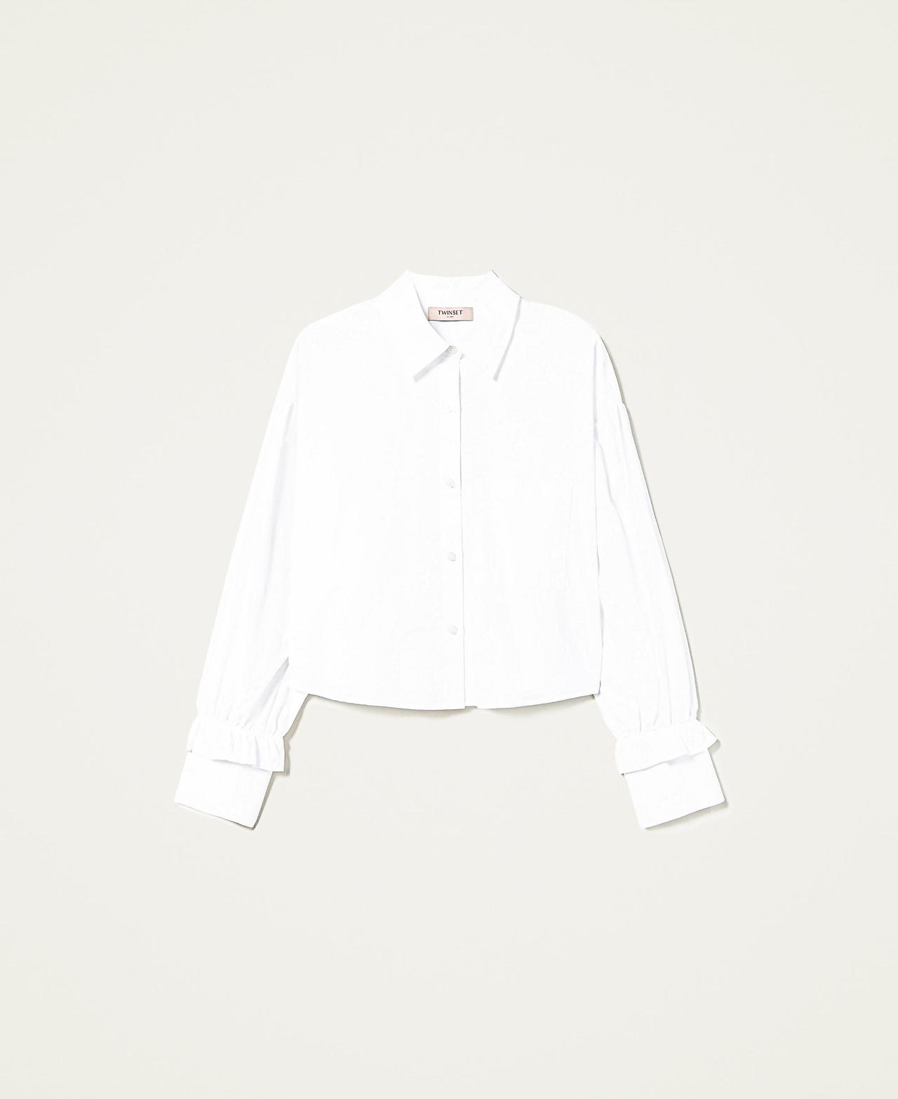 Camicia in popeline con volant Bianco Donna 222TP2371_00001_0S