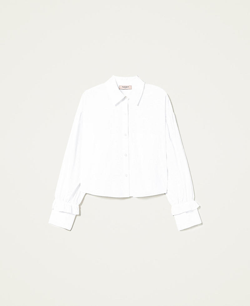 Camicia in popeline con volant Bianco Donna 222TP2371_00001_0S