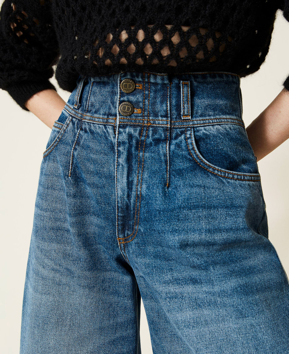 High waist cropped jeans with fading Woman, Blue | TWINSET High waist cropped jeans with fading Woman, Blue | TWINSET