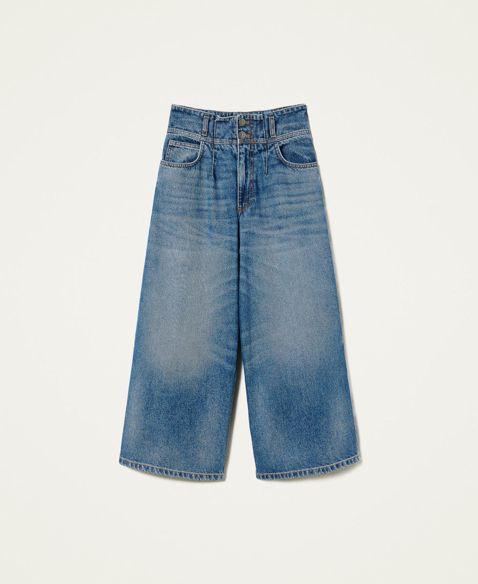 Jeans cropped a vita alta con schiariture