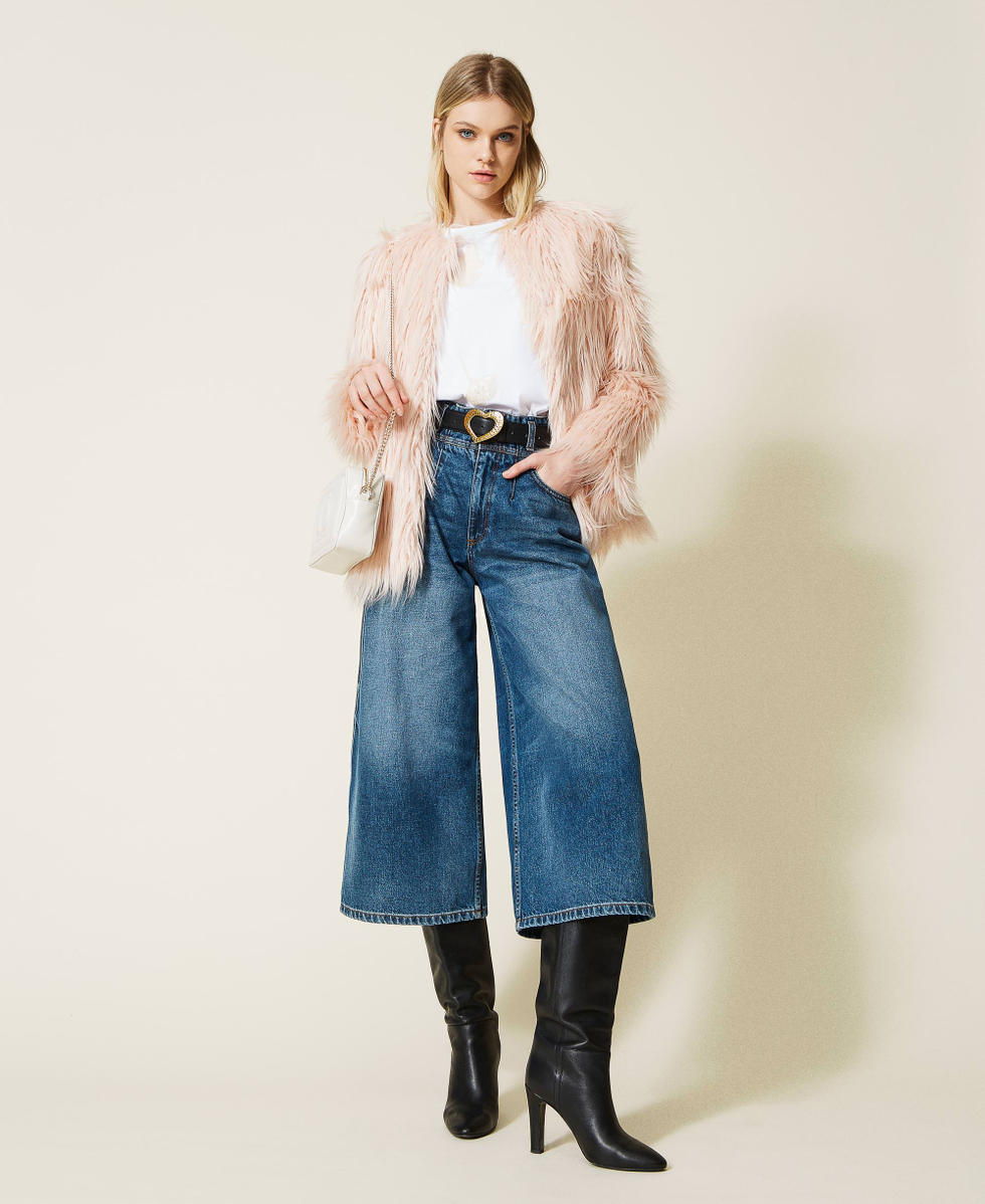 Jeans cropped a vita alta con schiariture