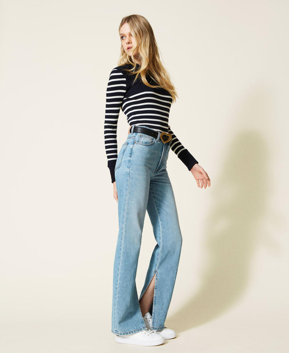 Five-pocket jeans with slits "Mid Denim" Blue Woman 222TP2394-03