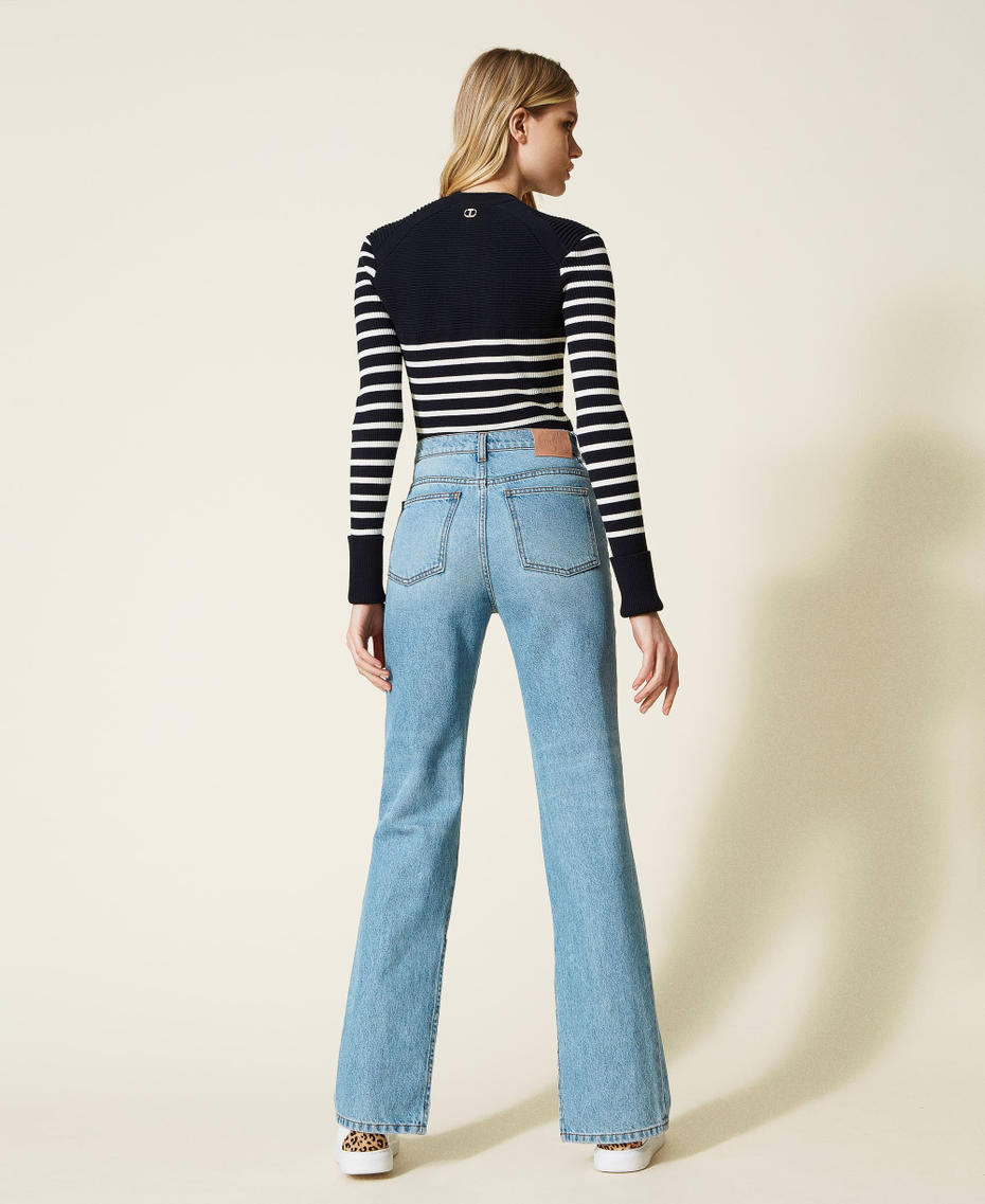 Five-pocket jeans with slits "Mid Denim" Blue Woman 222TP2394-04