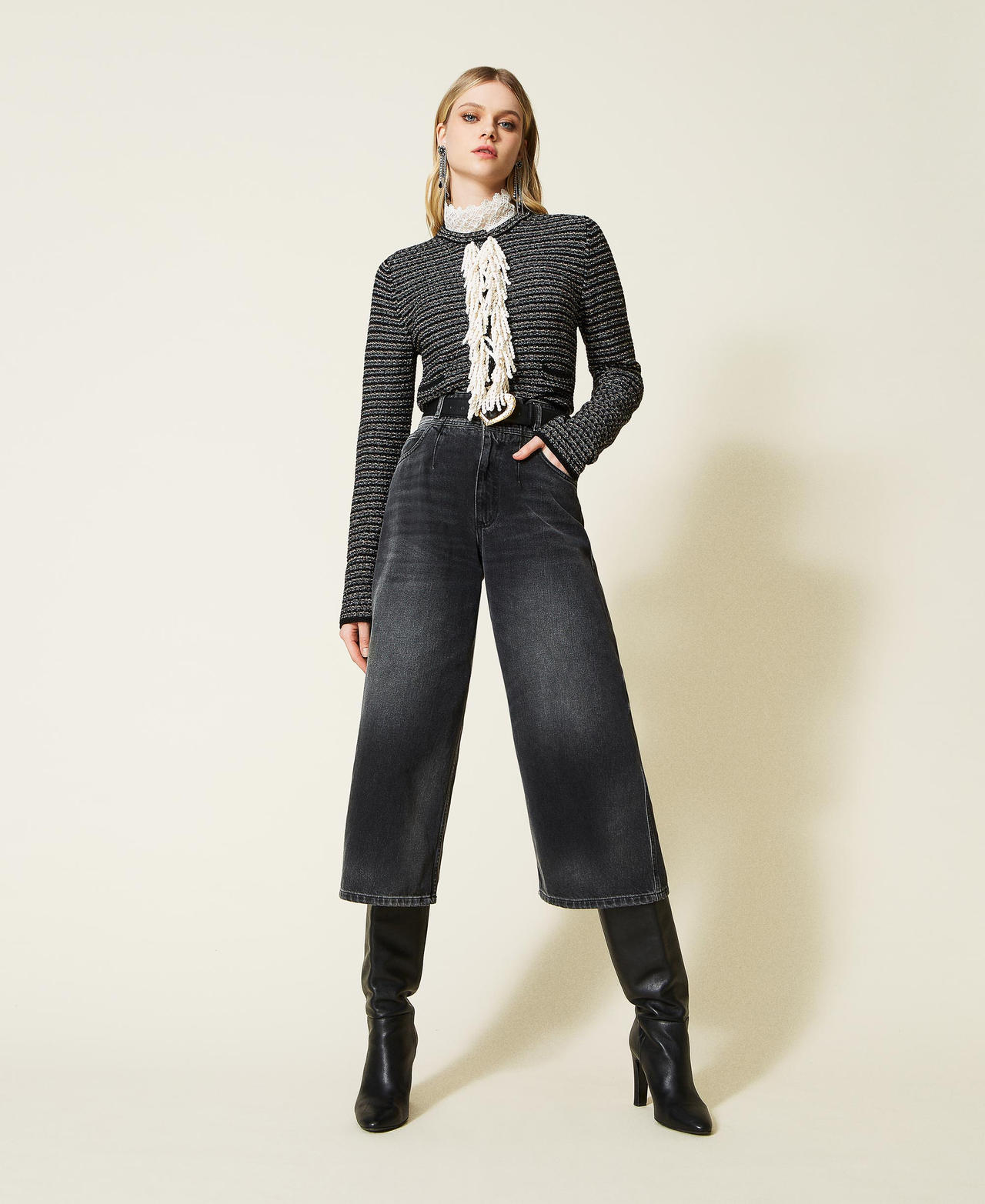 Jean cropped taille haute