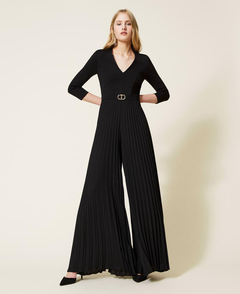 Long jumpsuit with pleats and logo Midnight Blue Woman 222TP2410-02