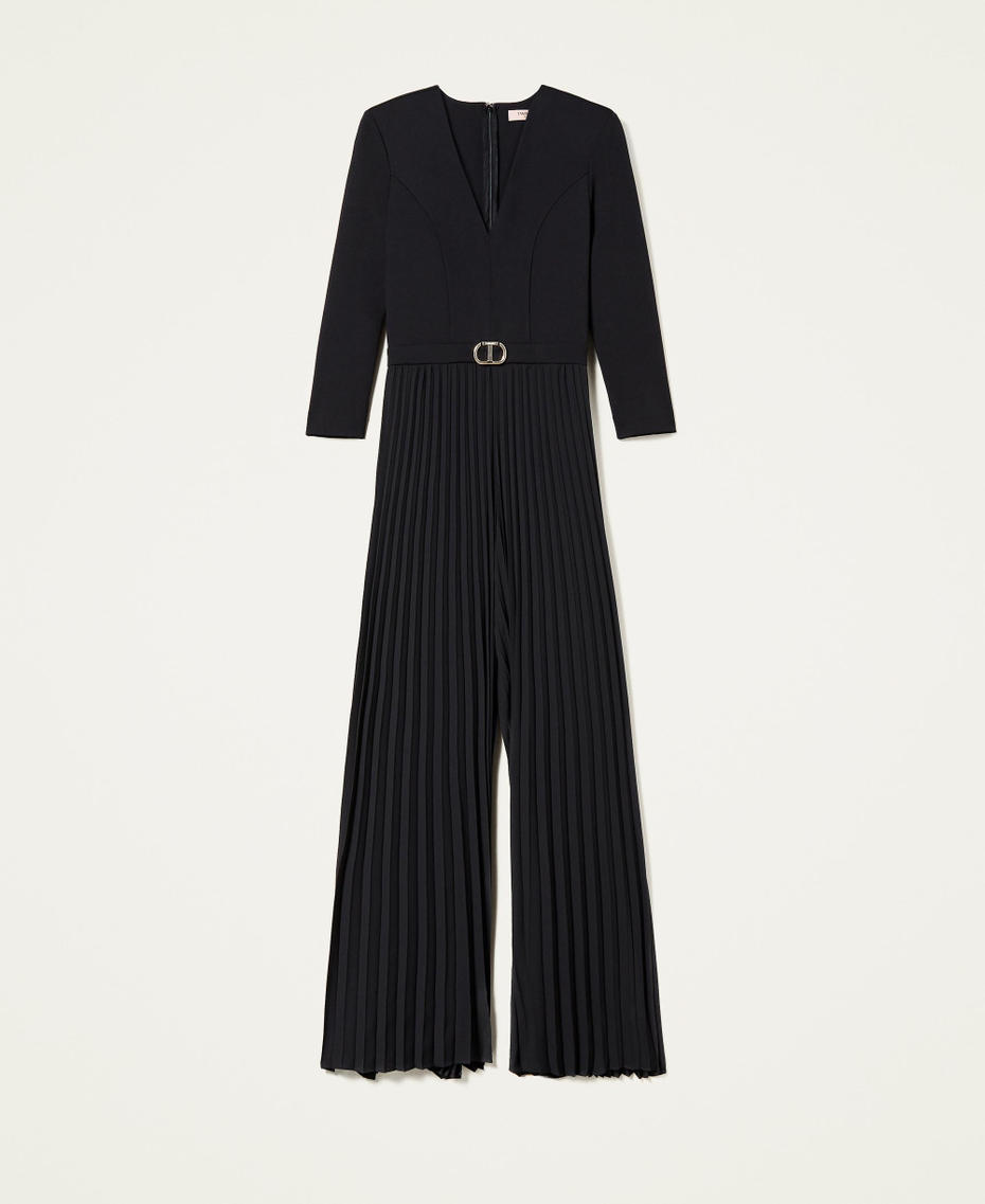 Long jumpsuit with pleats and logo Midnight Blue Woman 222TP2410-0S