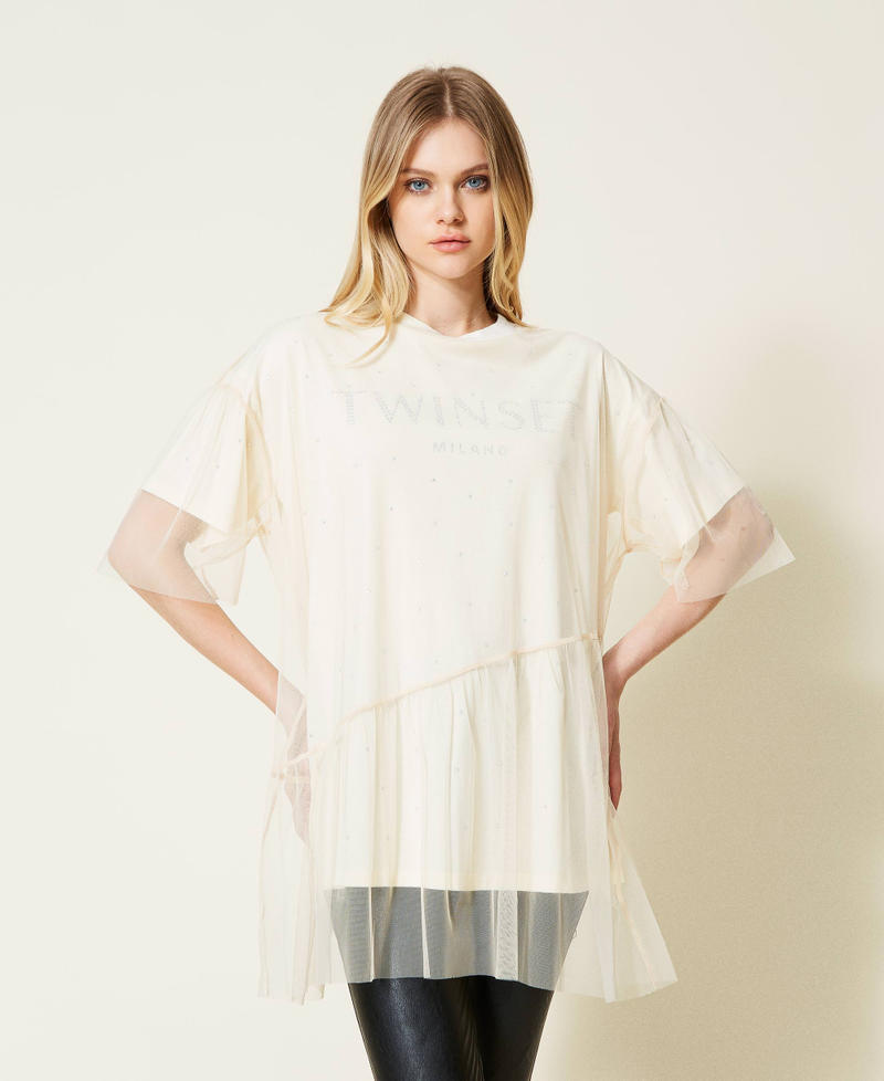Tulle doubled t-shirt Ecrù Woman 222TP2451-01