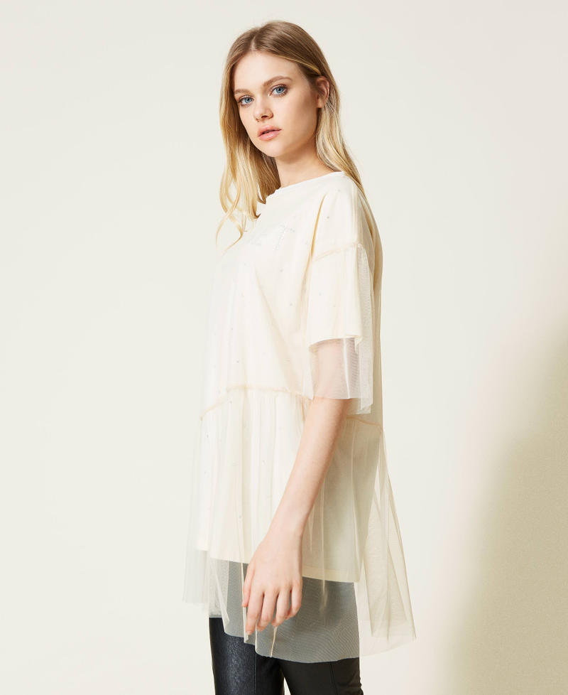 Tulle doubled t-shirt Ecrù Woman 222TP2451-02