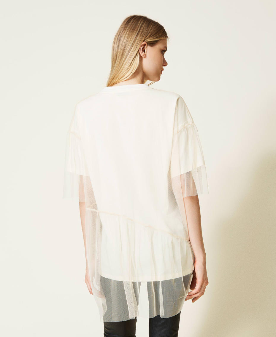 Tulle doubled t-shirt Ecrù Woman 222TP2451-04