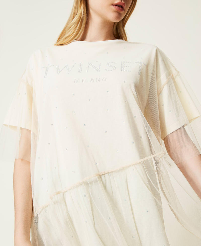 Tulle doubled t-shirt Ecrù Woman 222TP2451-05
