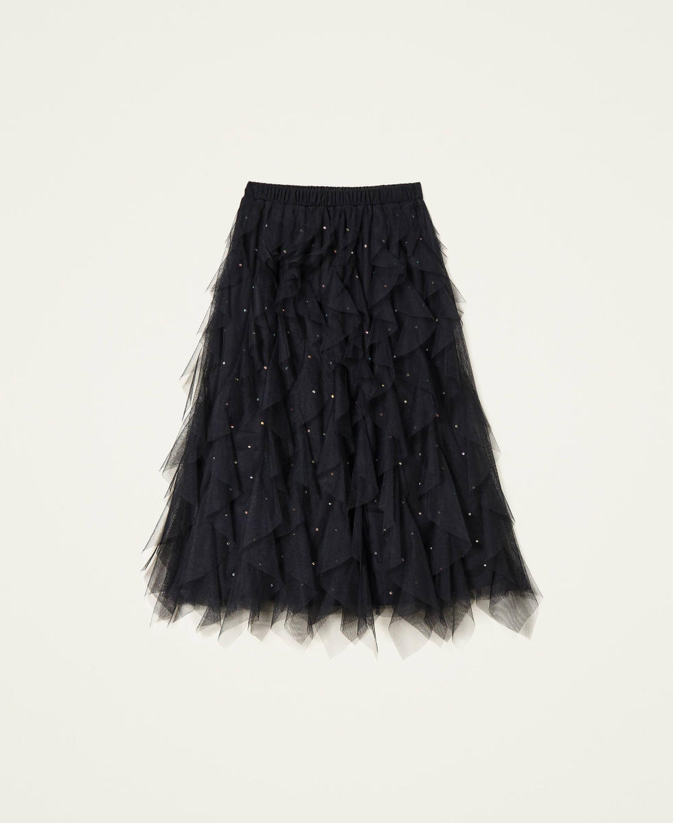Flounced tulle midi skirt