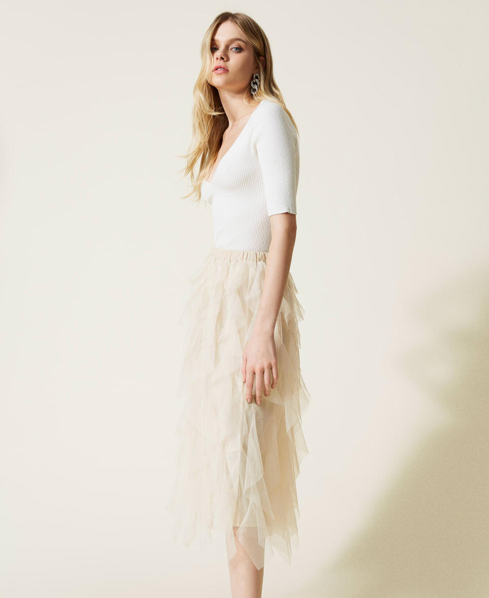 Gonna longuette in tulle a balze Donna Beige TWINSET Milano