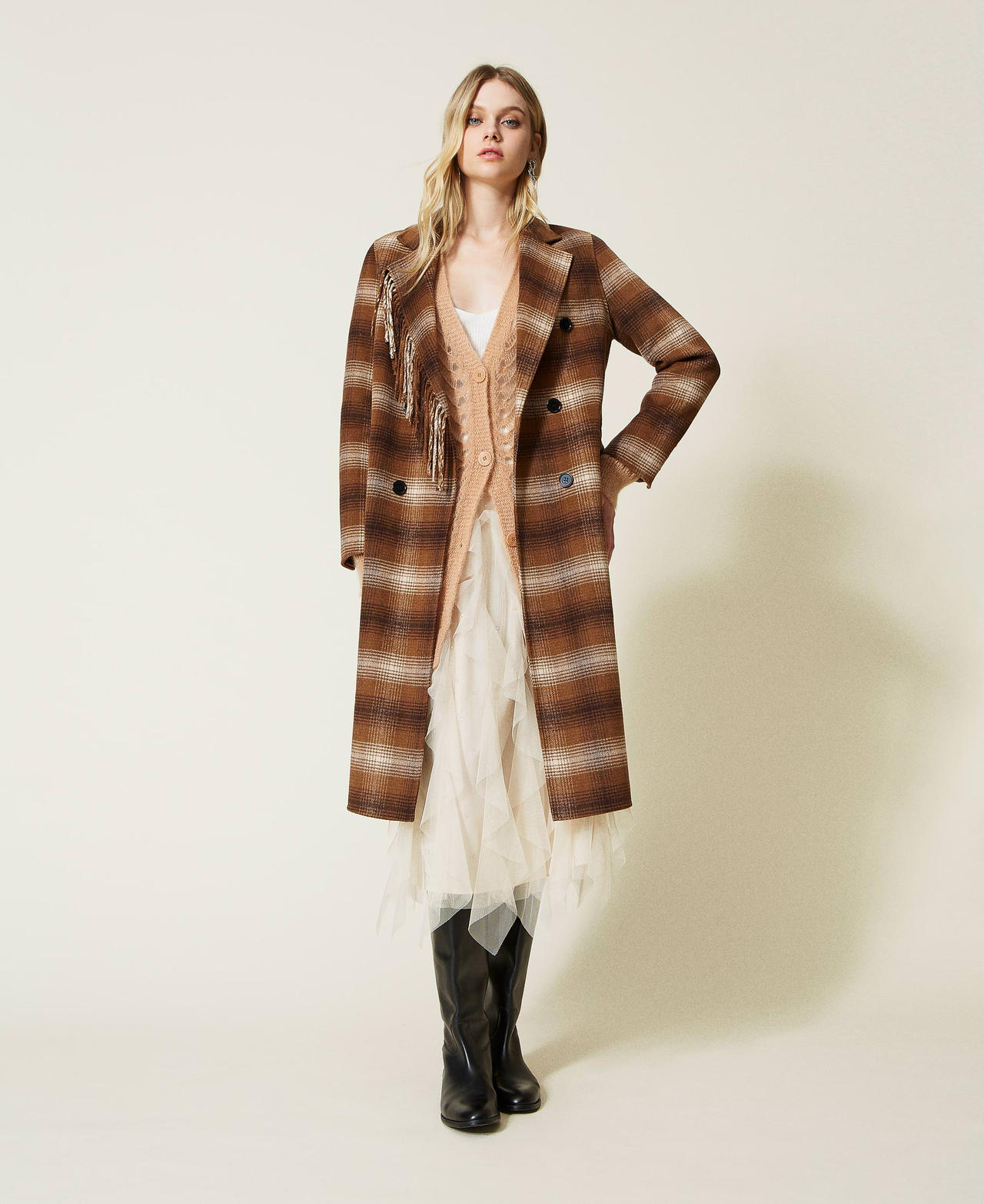 Women's check wool coat shop
