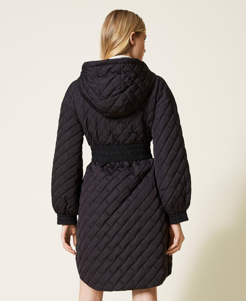 Puffer jacket with logo belt