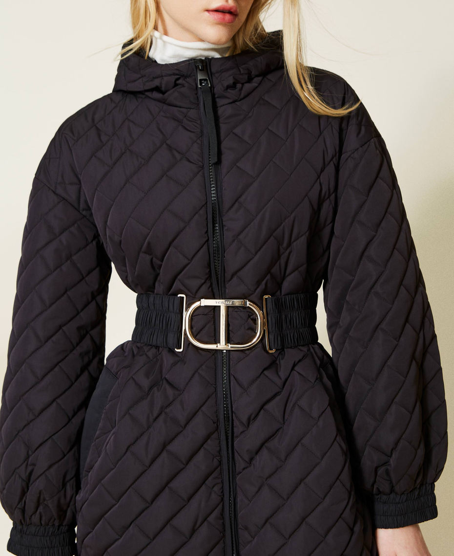 Puffer jacket with logo belt Black Woman 222TP2470-05