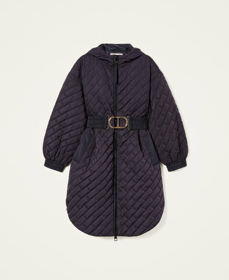 Puffer jacket with logo belt