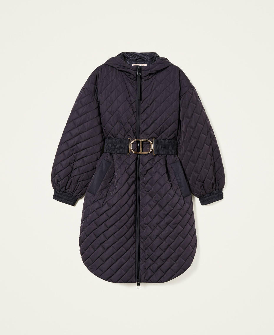 Puffer jacket with logo belt