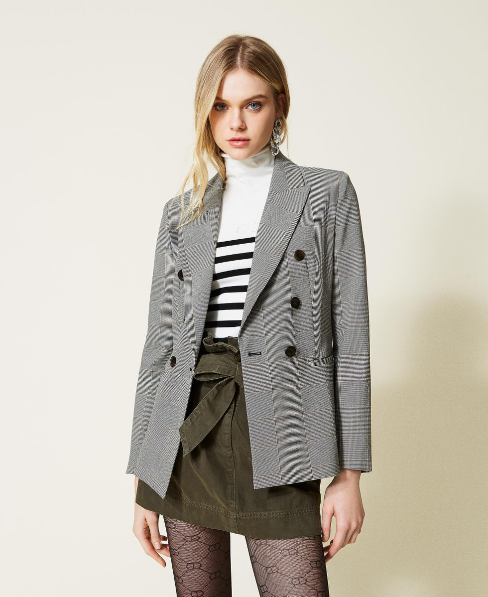 Glen plaid double breasted jacket Woman Grey TWINSET Milano