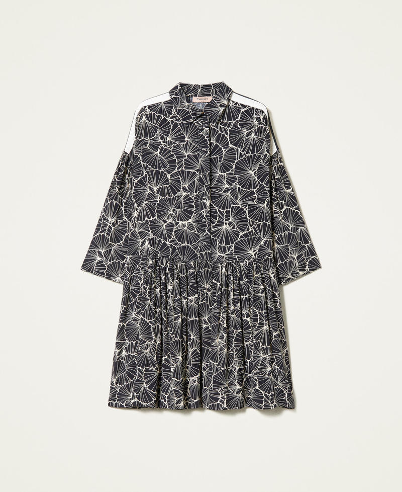 Short printed dress with flounces Black / Ecru Ginkgo Leaf Woman 222TP2521-0S